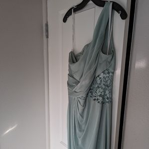 Dusty Sage David's Bridal One Shoulder Bridesmaid Dress
